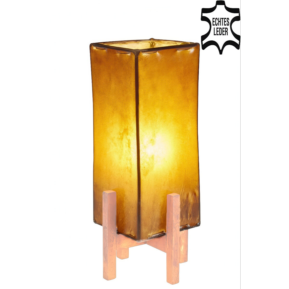 Lampe de table en cuir Janka marron avec box