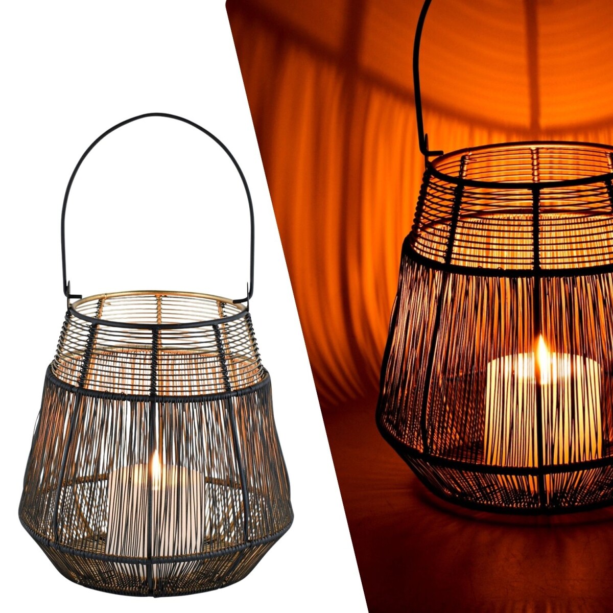 Lanterne Dinak en métal noir et or, 20 cm × 21 