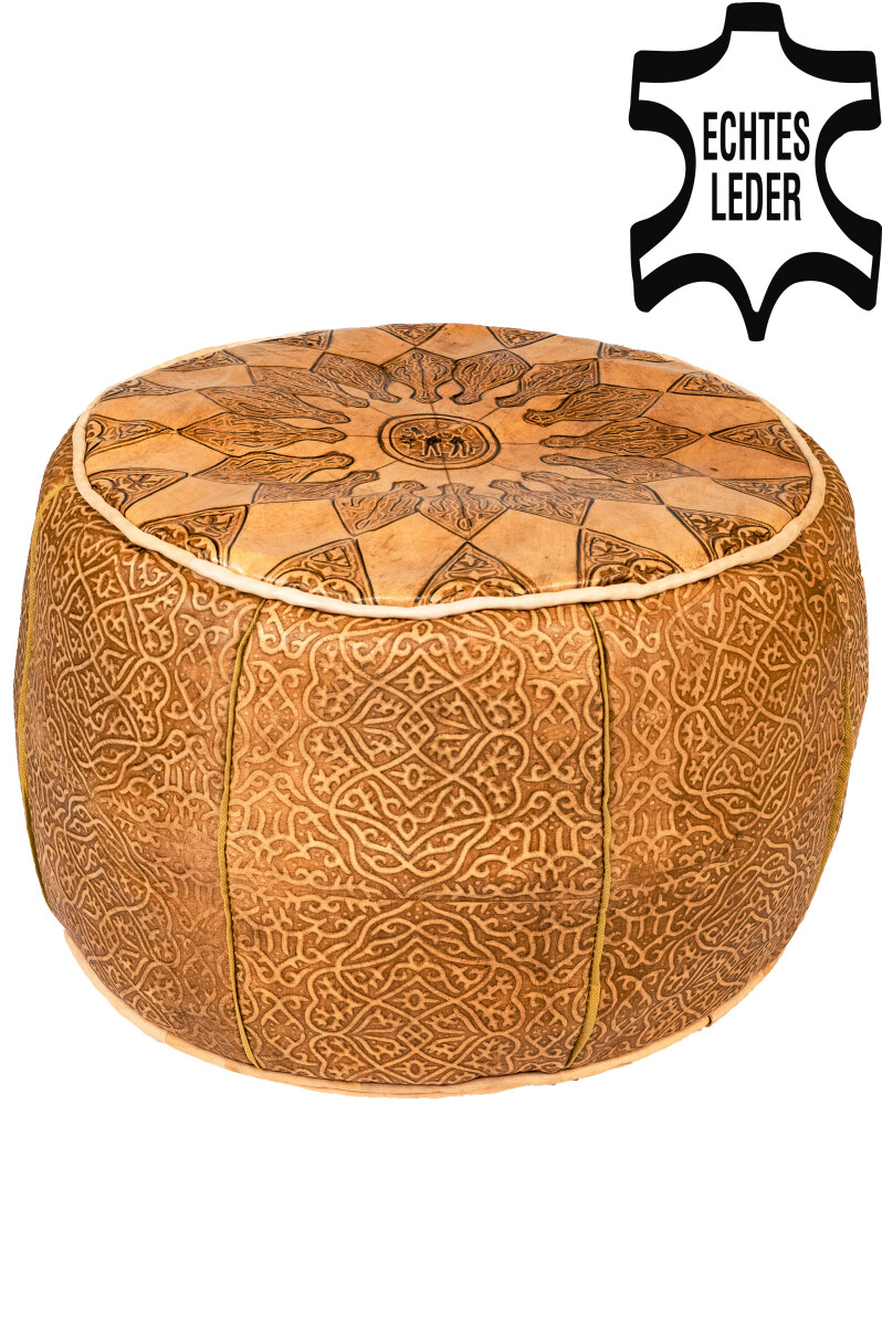 Pouf oriental en cuir couleur baume - 40 box