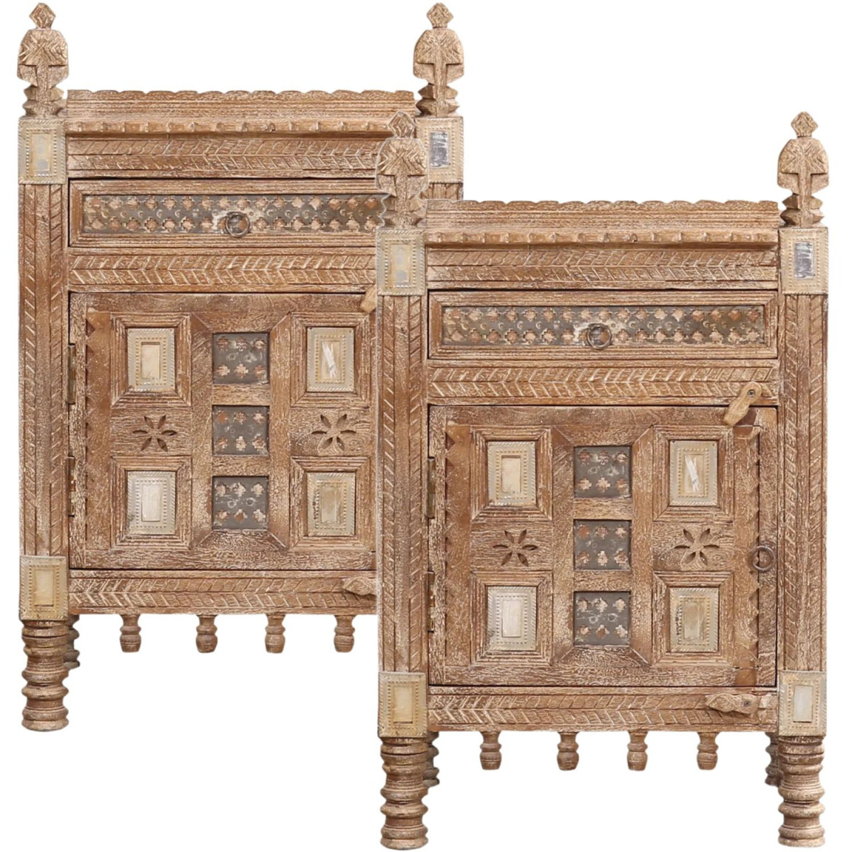 Lot de 2 tables de chevet vintage orientales Hajiba, couleur