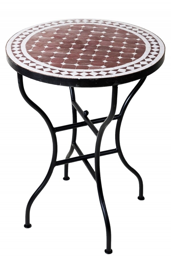 Table en mosaïque marocaine de Marrakech, blanc bordeau